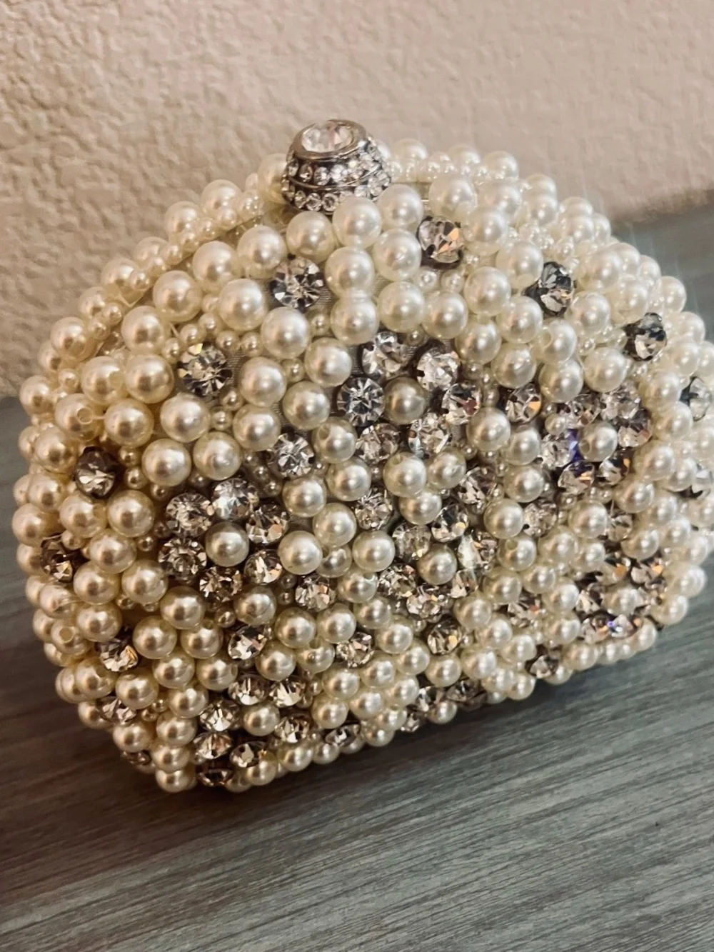 Bridal Wedding Cocktail Purse Pearls and Rhinestones, small clutch. - Picture 1 of 5